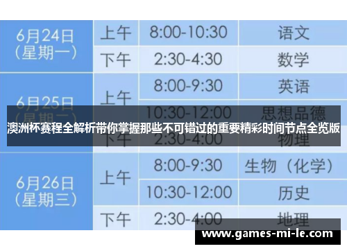 澳洲杯赛程全解析带你掌握那些不可错过的重要精彩时间节点全览版