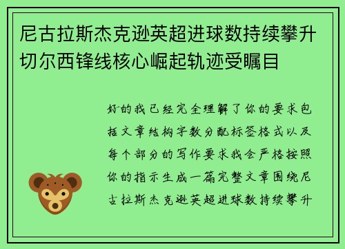 尼古拉斯杰克逊英超进球数持续攀升切尔西锋线核心崛起轨迹受瞩目